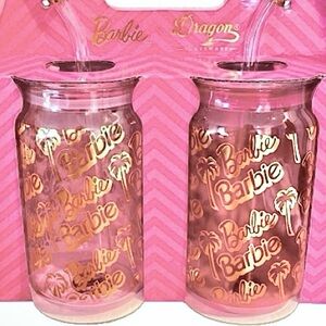 NWT- Barbie X Dragon Set of 2 Tumbler Drinking Glasses.